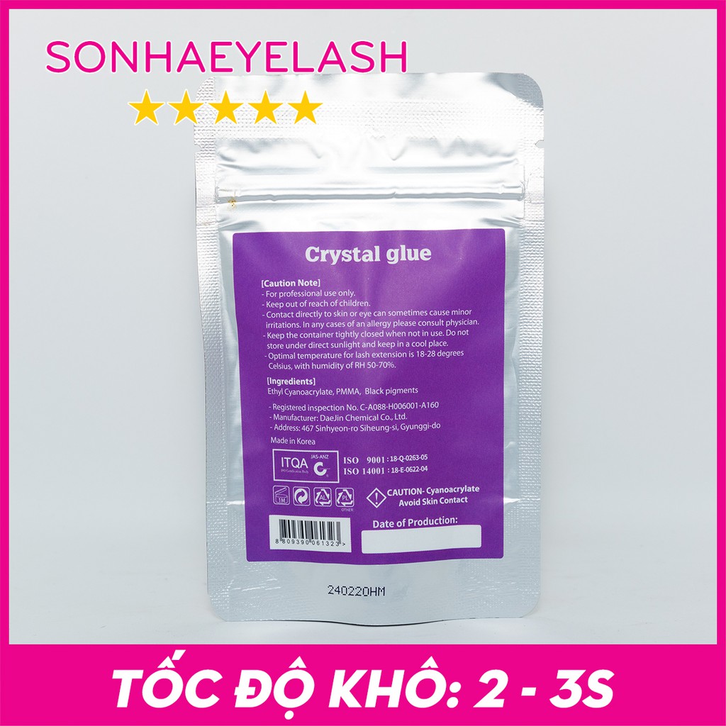 Keo nối mi crystal glue, keo nối mi crystal tím ít cay, khô 2s-3s dành cho thợ nối mi chuyên nghiệp, nhập khẩu Hàn Quốc