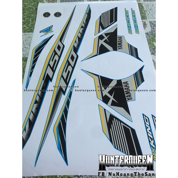 Tem rời dán xe Exciter 150 màu xanh, phối màu bạc đen vàng. Decal cao cấp không bay màu