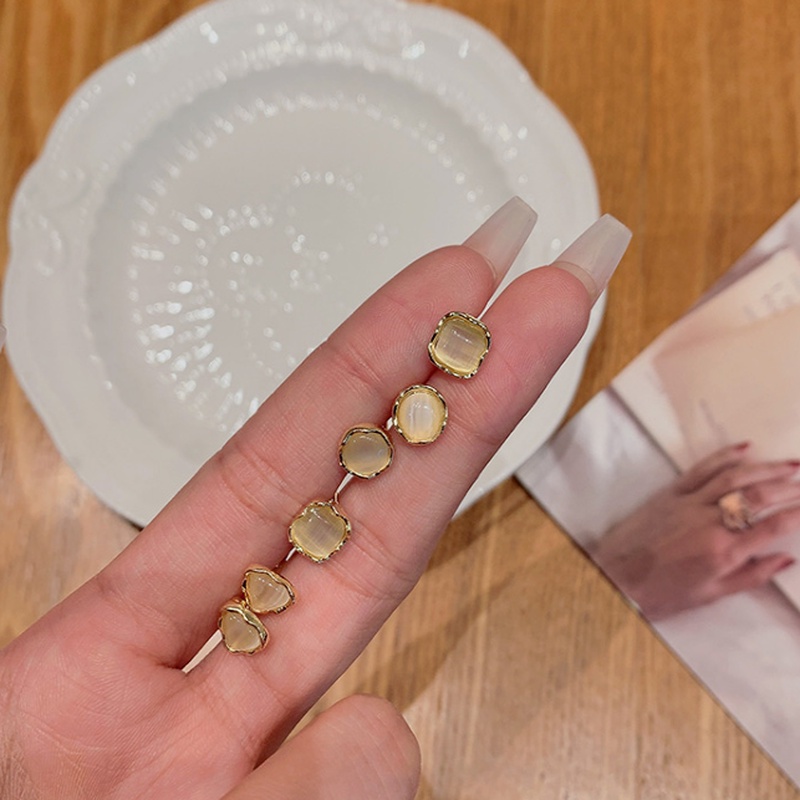 We Flower Set 6 khuyên tai 14K đính đá opal phong cách Vintage đơn giản cho nữ
