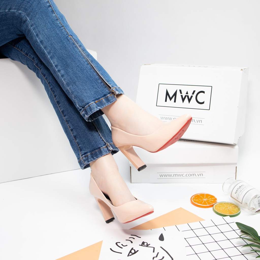 Giày Cao Gót MWC Đế Dẹt 9CM Bít Mũi Da Bóng Siêu Sang NUCG - 3850