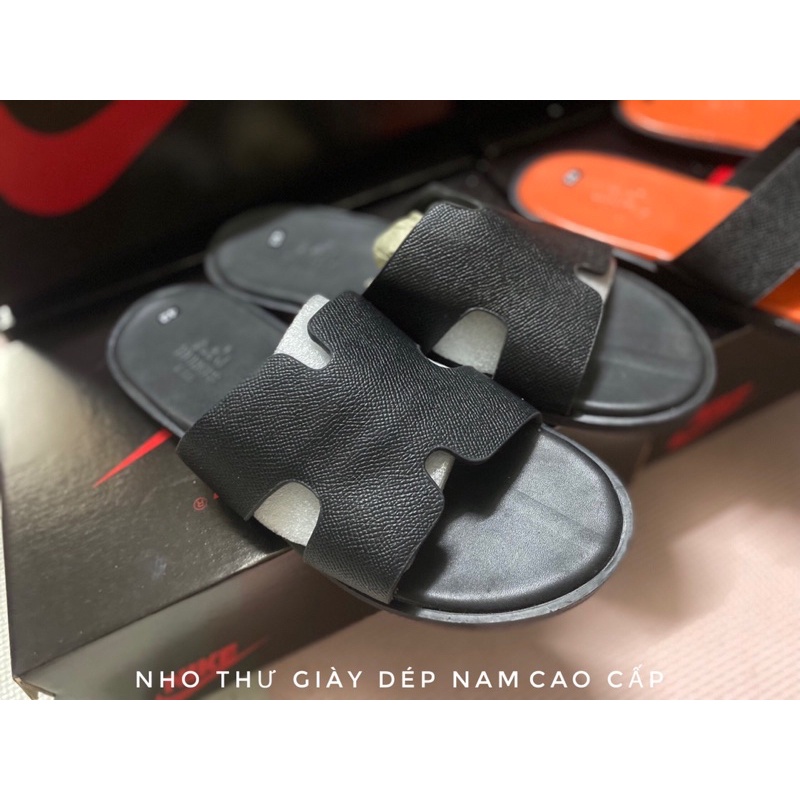 Dép hermes Full đen ,  dép hm quai ngang đế cam cao cáo hàng Full hộp
