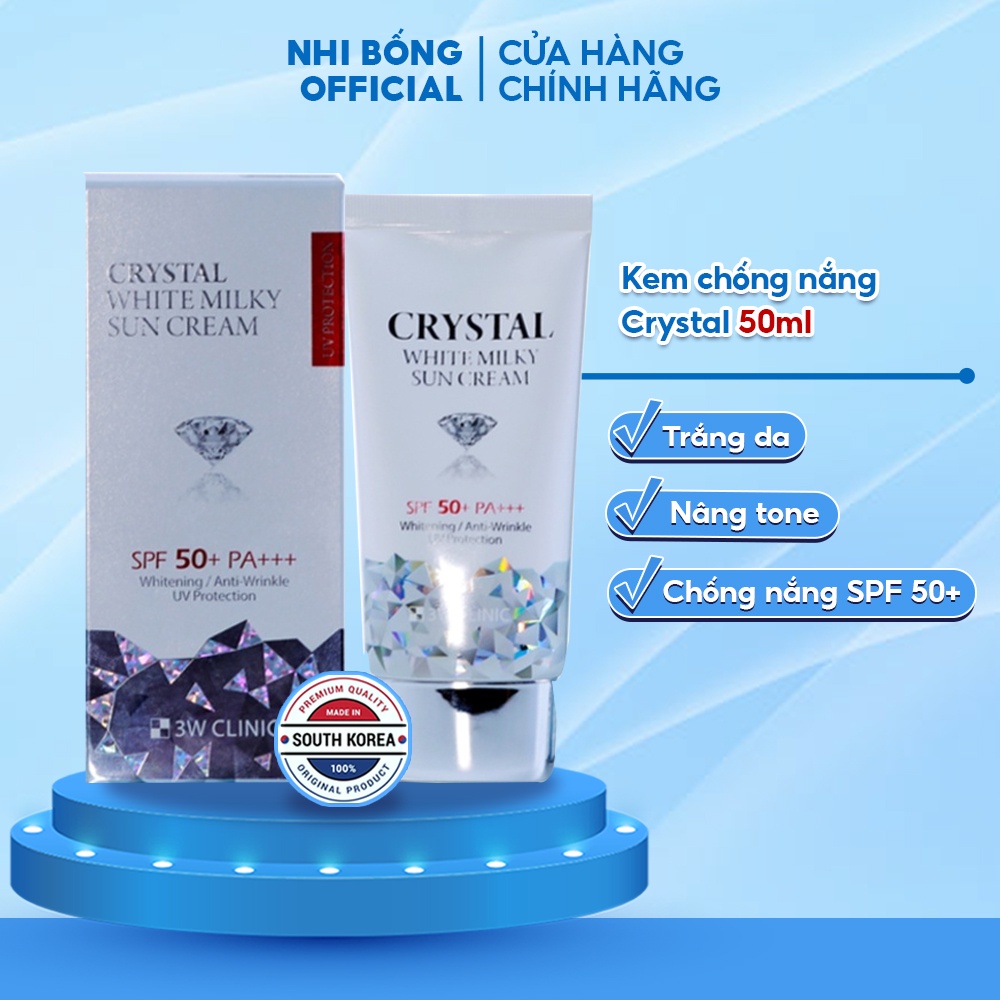 Kem Chống Nắng 3w Clinic Crystal White Milky Sun Cream Spf 50/ Pa +++ Hàn Quốc 50ml