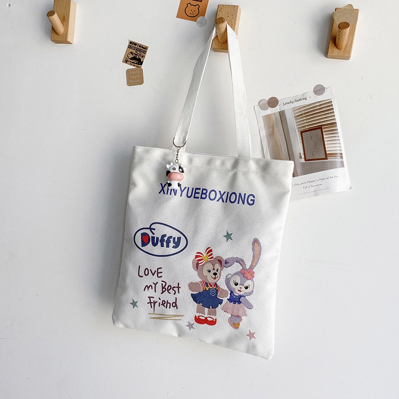 Túi Xách Canvas Sức Chứa Lớn Họa Tiết Hoạt Hình Dễ Thương Cho Học Sinh