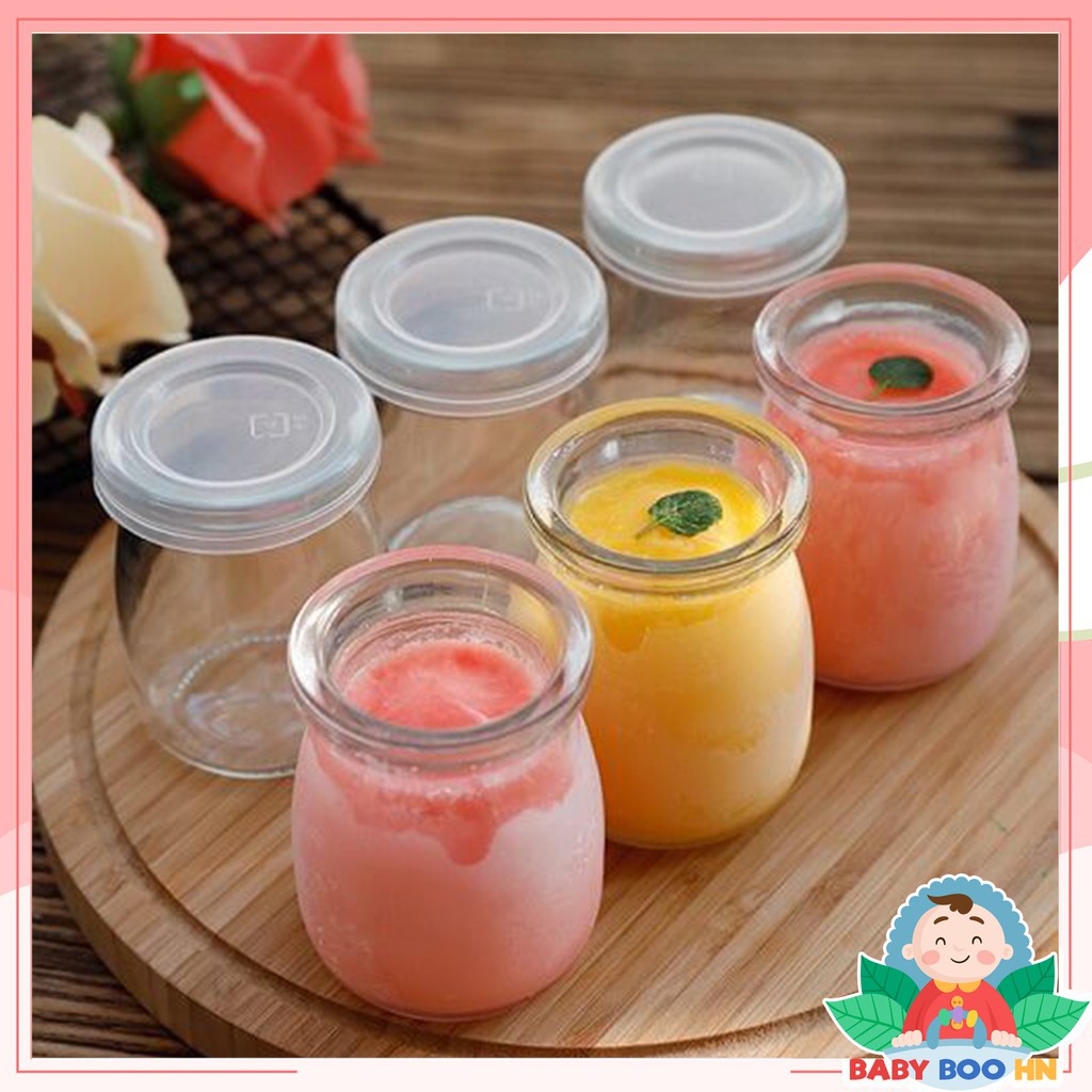 Hũ đựng sữa chua bằng thủy tinh thể tích 100ml. Lọ làm sữa chua có lắp dùng làm sữa chua nếp cẩm, caramen BabyBooHN