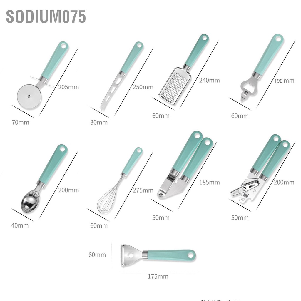 Sodium075 9 cái Bộ đồ dùng nhà bếp bằng nhựa màu lục lam Tay cầm thép không gỉ Máy đánh trứng gia dụng cho
