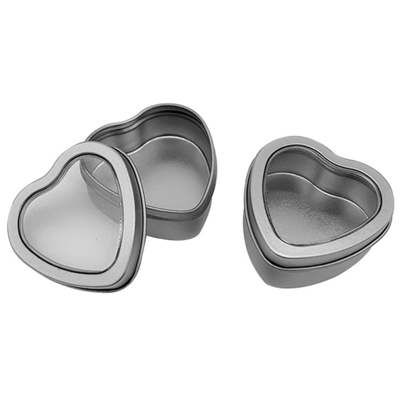14-Pack Empty Heart Shaped Sier Metal Tins with Clear Window