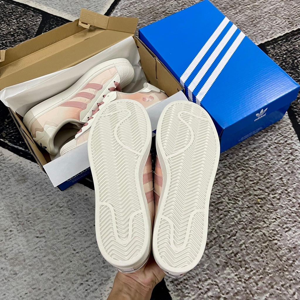 Giày adidas superstar, Das Sò, màu hồng kem bản S.C 2022 dây hồng full box - giấy gói