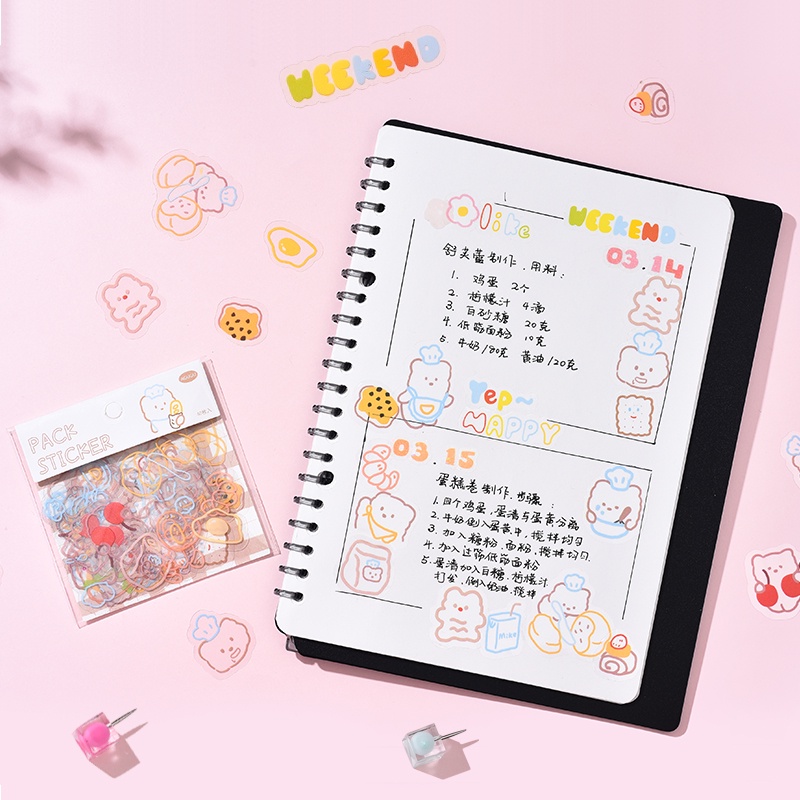 Set 40 Miếng Dán PET Chống Thấm Nước Họa Tiết Hoạt Hình Dễ Thương Trang Trí Sổ Tay