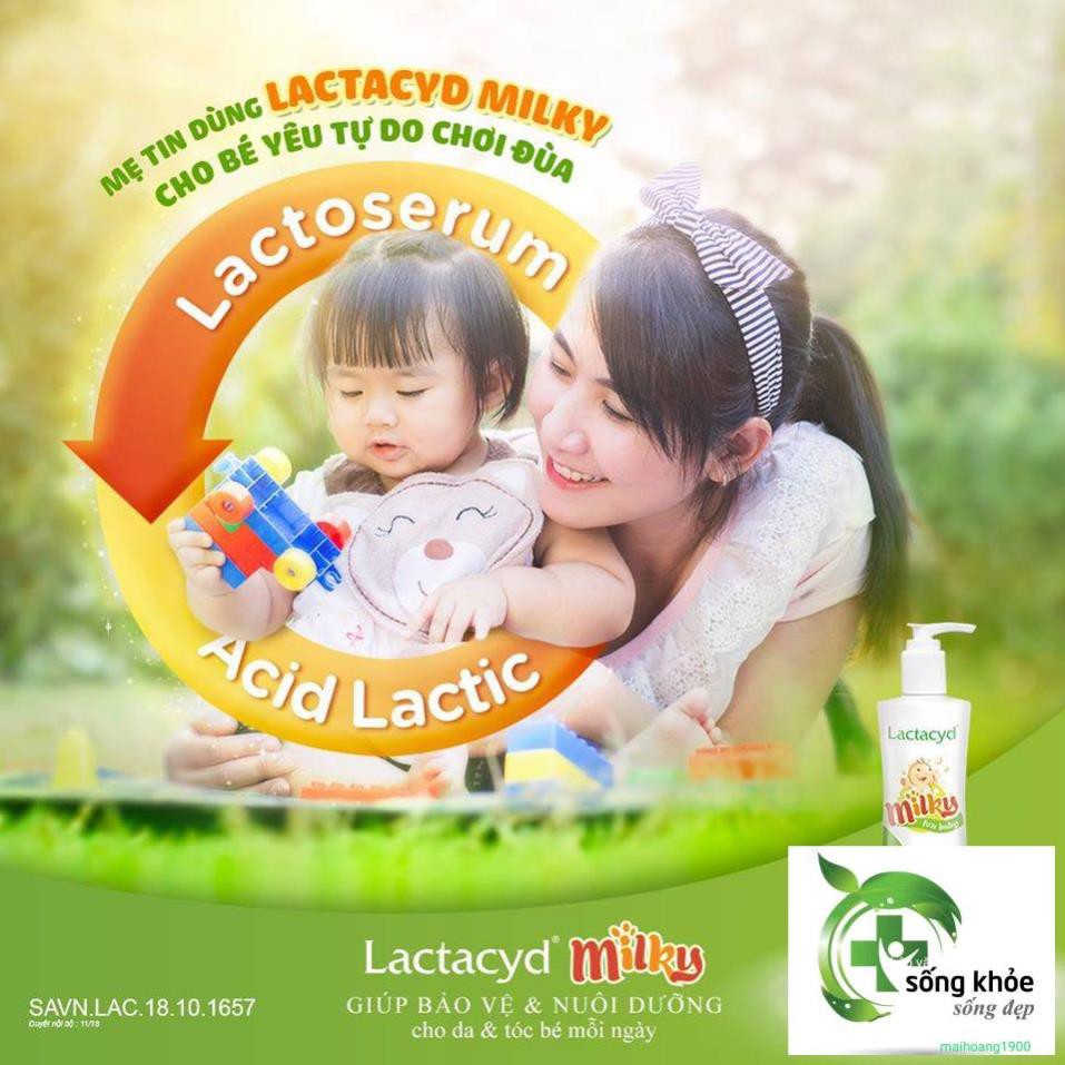 Lactacyd Milky chai 250ml và 500 ml-Sữa tắm ngăn ngừa rôm sảy cho bé, giải pháp bảo vệ kép cho làn da bé