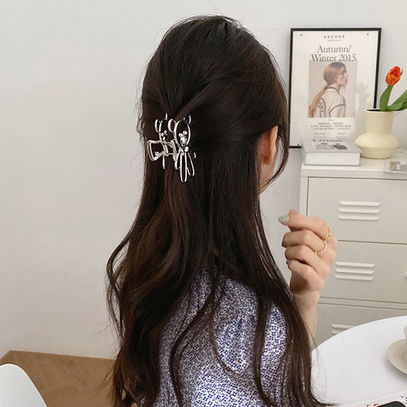 Kẹp tóc càng cua Hàn Quốc họa tiết gấu kim loại HOT TREND cho nữ