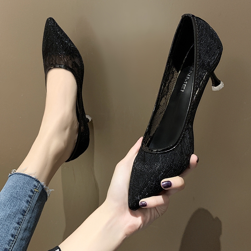 Giày Cao Gót Mũi Nhọn Màu Trơn Phong Cách Thanh Lịch Cho Nữ