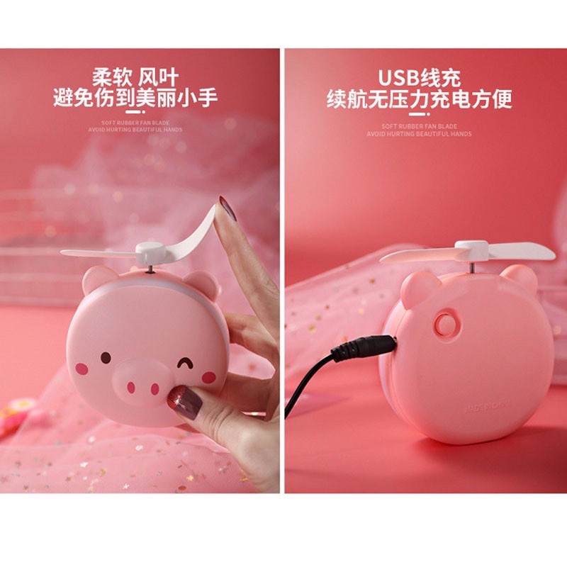 Quạt đèn led cute có gương soi kèm sạc