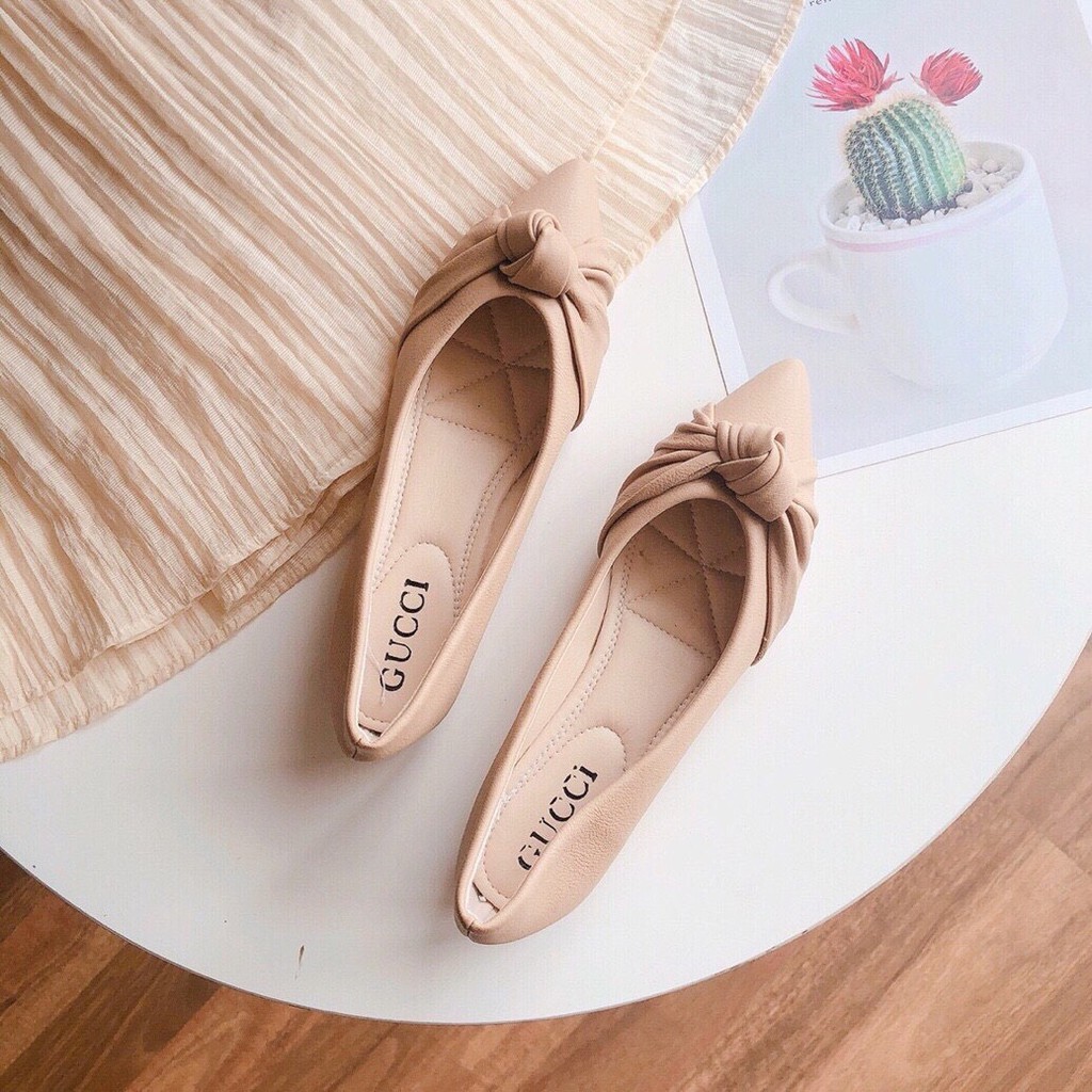 Giày hài bệt phối nơ xoắn chất da mềm êm chân