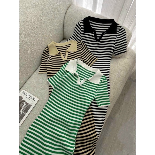 Đầm body sọc len gân mềm mịn co giãn mặc thoải mái