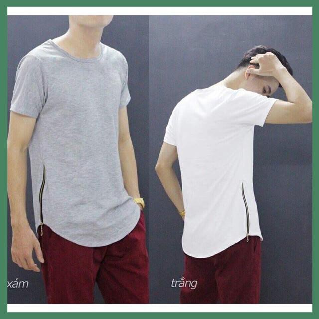 Áo Thun Trơn Nam Nữ Unisex Vạt Bầu Longtee Layer Khóa Zip Kéo - La mode