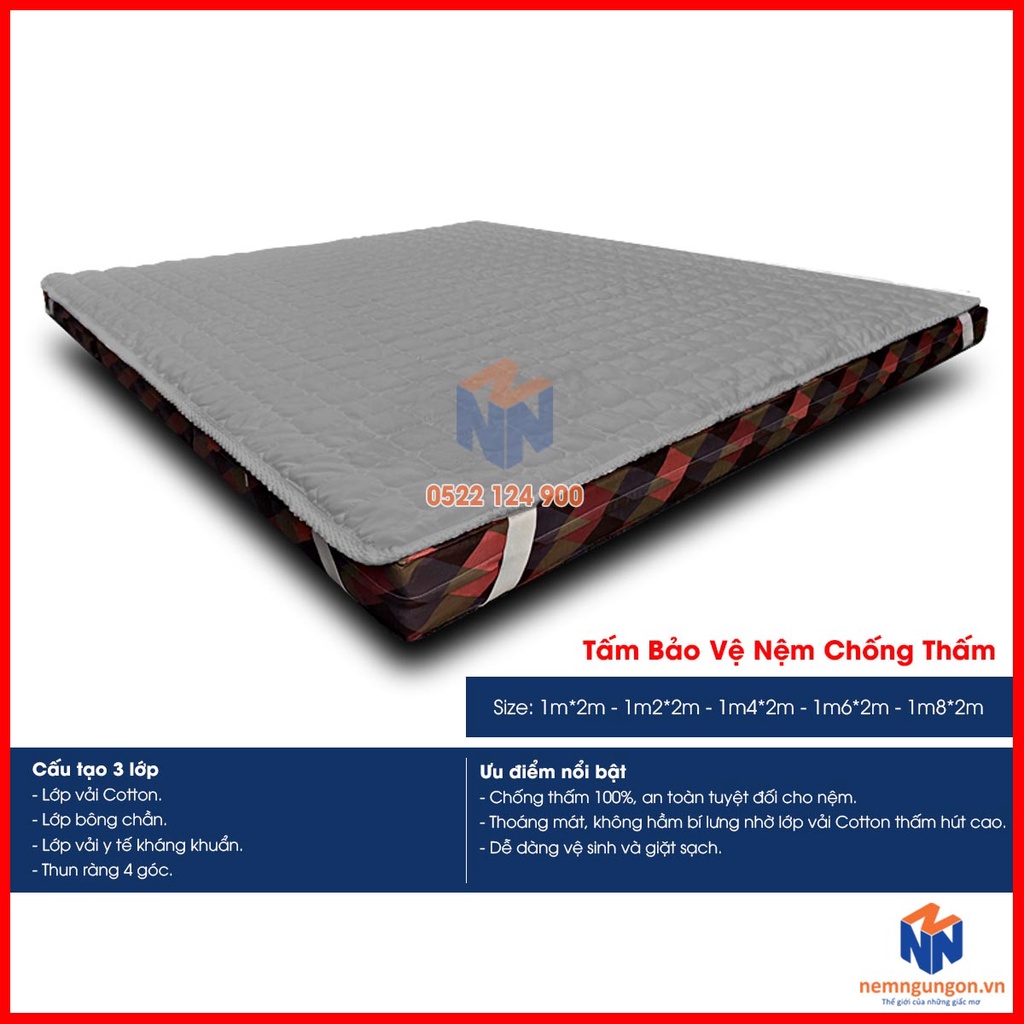 Tấm lót bảo vệ nệm chống thấm 100% có thun chằn 4 góc