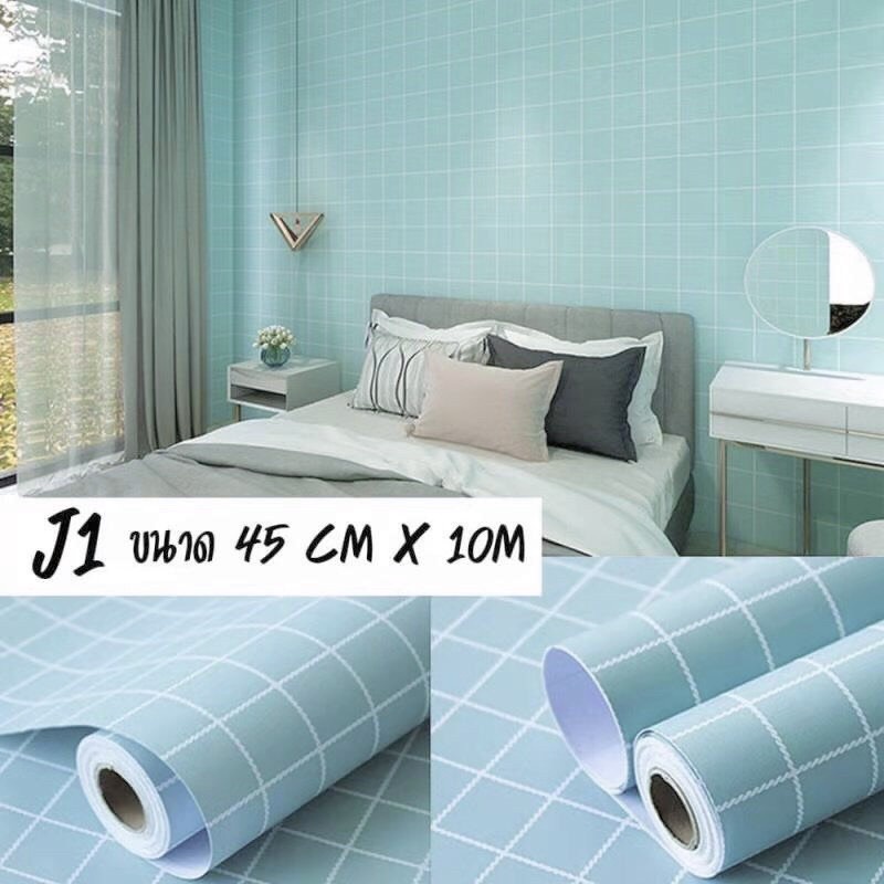 10M giấy dán tường kẻ Caro Xanh Lơ keo sẵn khổ 45 cm