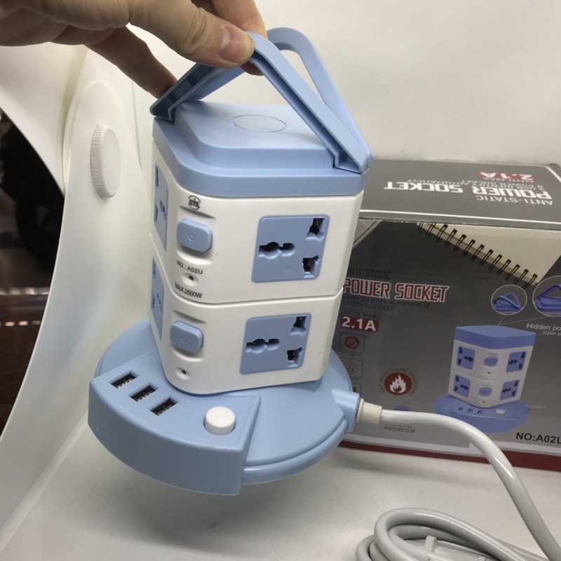 Siêu Tiện Lợi Với Ổ Cắm 2 Tầng Đa Năng 2500W 3 Cổng USB sạc Điện Thoại trức tiếp, 8 Ổ Cắm, công tắc riêng từng tầng