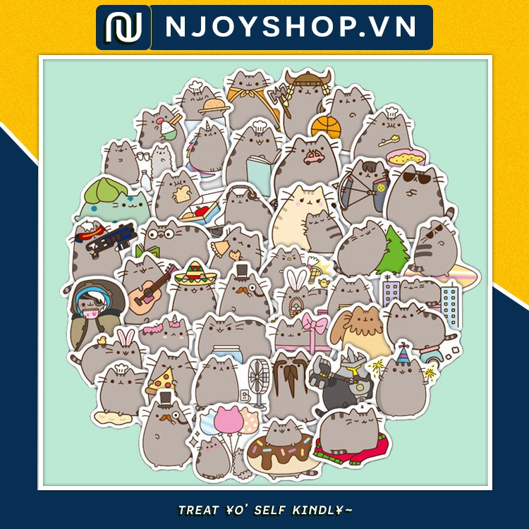 SET 100 STICKER MÈO PUSHEEN CAT ICON MESSENGER FACEBOOK CHỐNG NƯỚC DÁN NÓN BẢO HIỂM, LAPTOP, VALI, TỦ, BÀN HỌC, XE MÁY