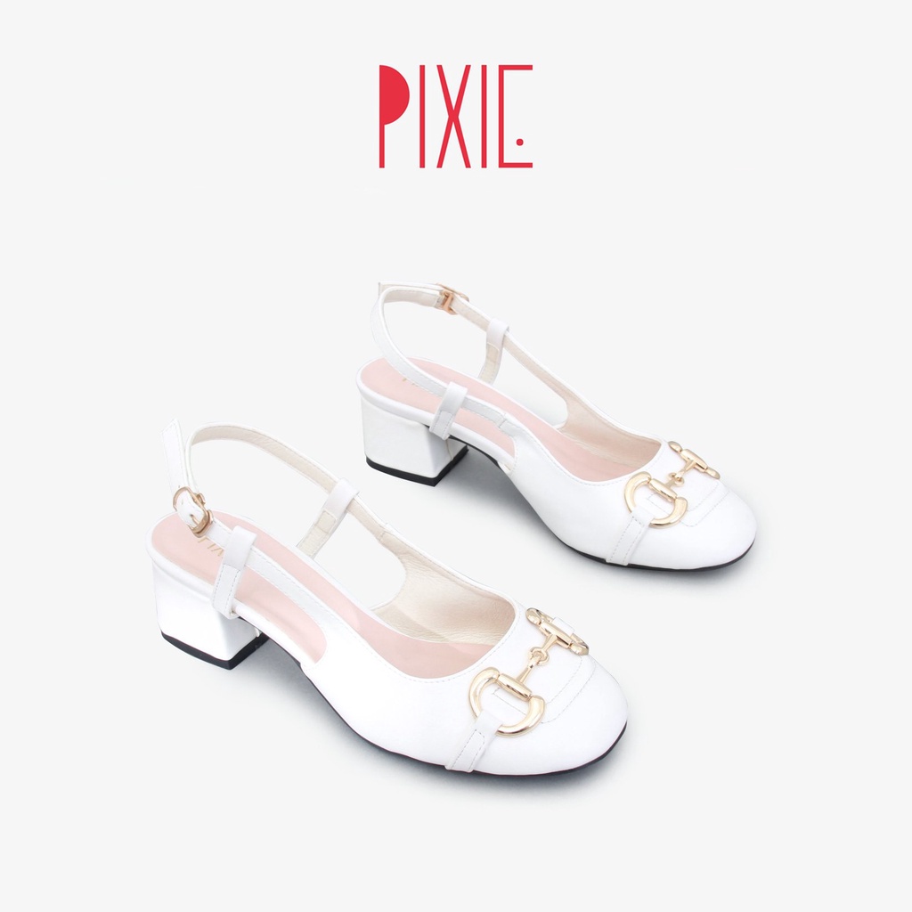 Giày Cao Gót 3cm Mũi Vuông Gắn Khoá Pixie X773