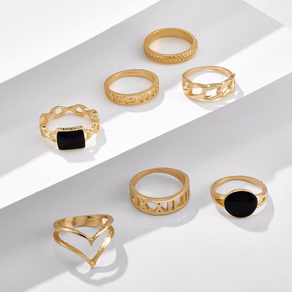 Set 7 Nhẫn 2021 Màu Đen Phong Cách Hàn Quốc Thời Trang