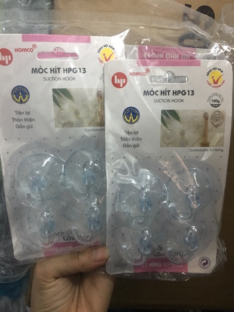 Combo 10vĩ Móc hít chân không treo đồ HOFACO Loại 2 cái/1vĩ hoặc 4cái/1vĩ