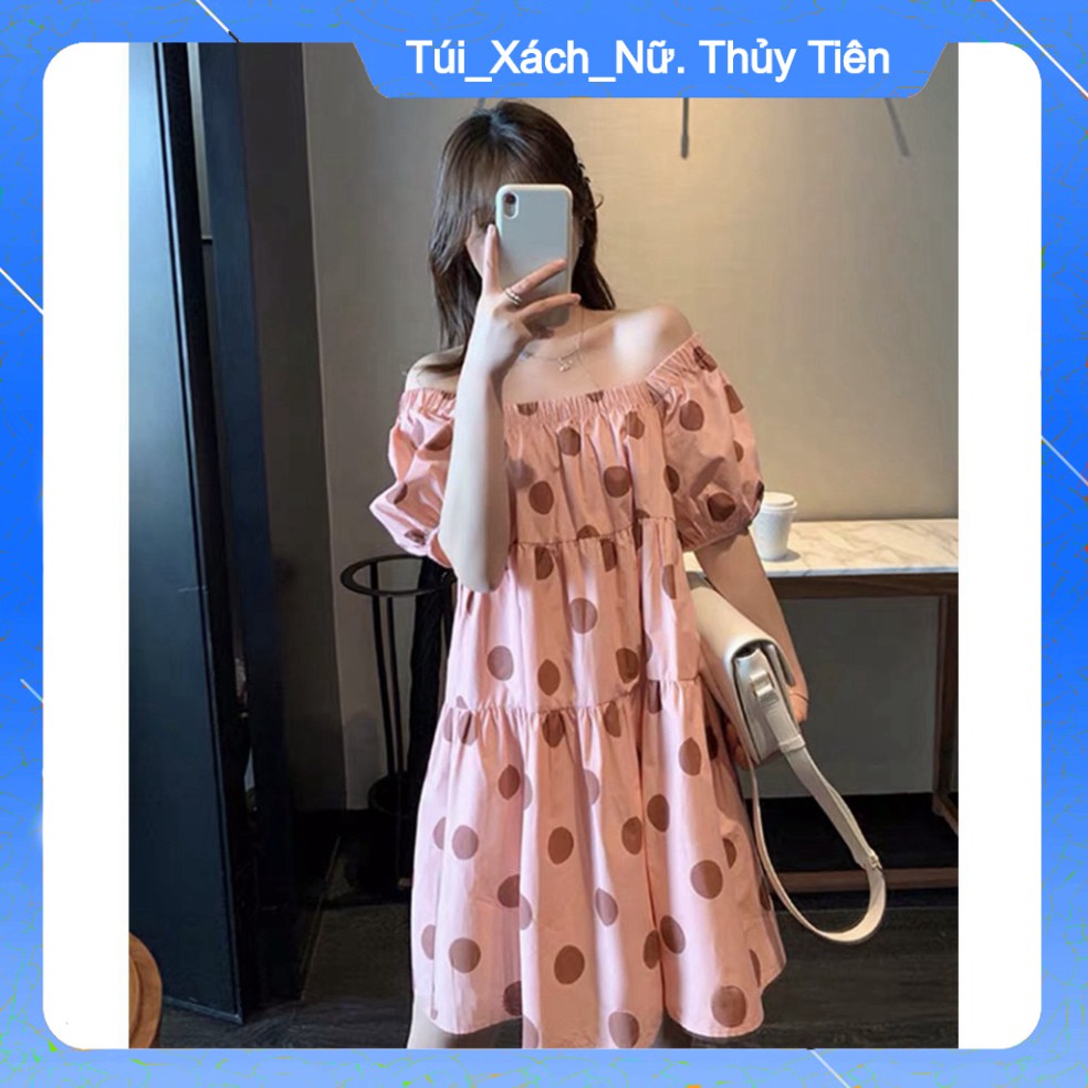 (Giá Gốc) VÁY HỒNG CHẤM BI TRỄ VAI ULLZANG - ĐẦM CỔ VUÔNG CHẤM BI HỒNG HOT -👗TTshop👑