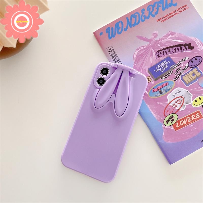 Ốp Điện Thoại Dẻo Màu Kẹo Ngọt Có Giá Đỡ Hình Tai Thỏ Đáng Yêu Cho iPhone 8 Plus 7 Plus Chống Rơi