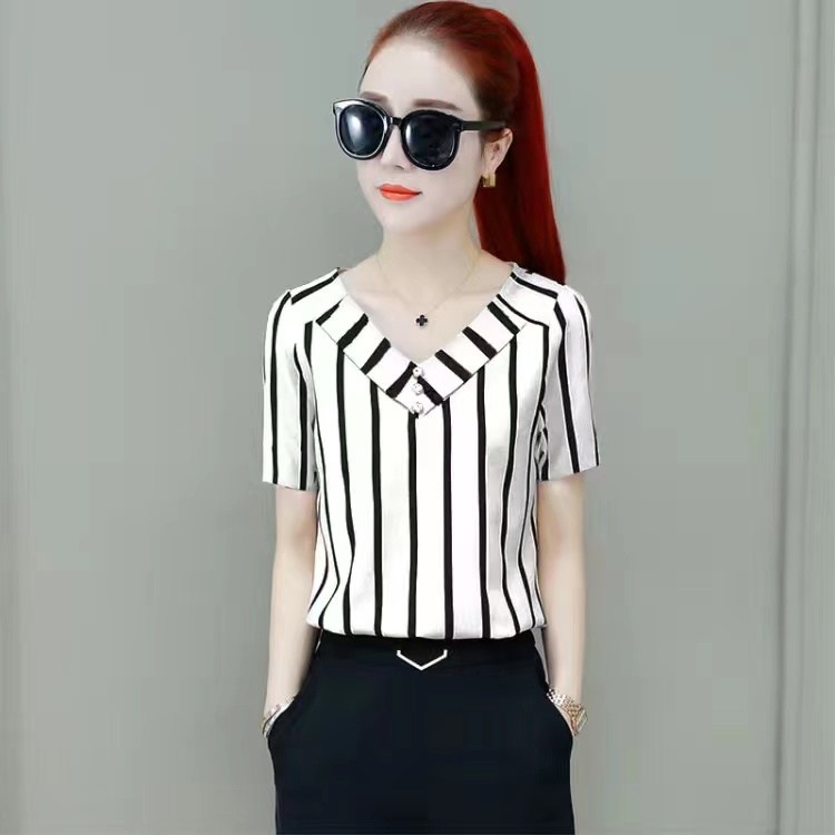 Áo Sơ Mi Nữ Tay Ngắn Sọc Plus Size