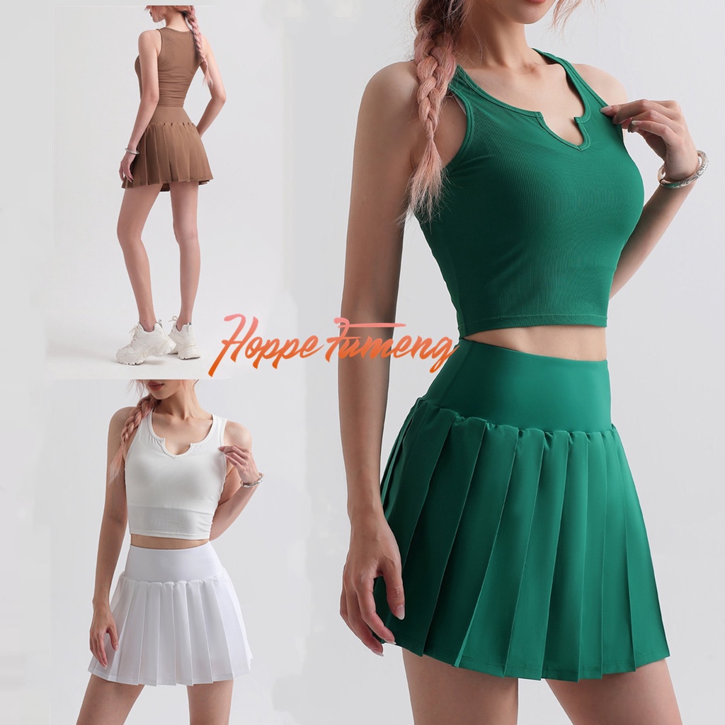Set áo kiểu gân không có mút + chân váy HOPPE FUMENG thời trang tập yoga