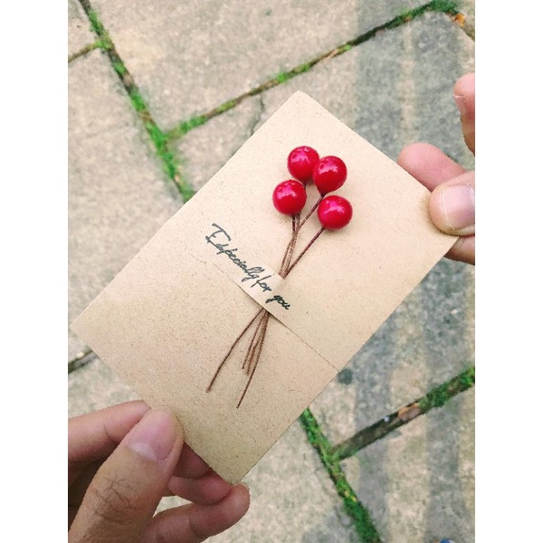 Thiệp, Thư viết tay trang trí cành Cherry đỏ mọng có niêm phong bằng tem thư Retro, Vintage - 9293store - 9293trangtri