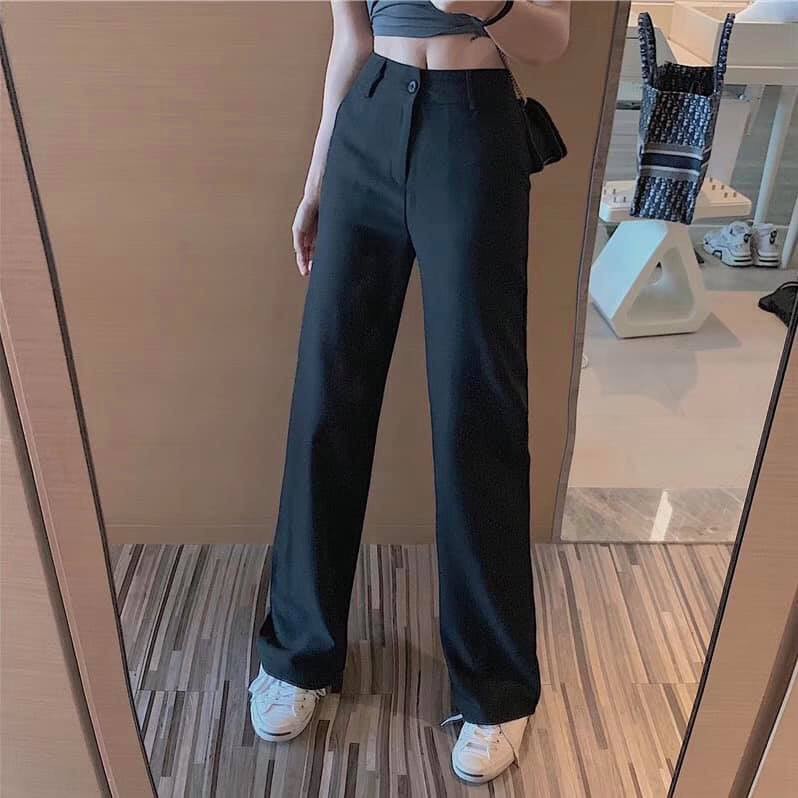 Quần ống rộng suông culottes đen nữ 1 nút