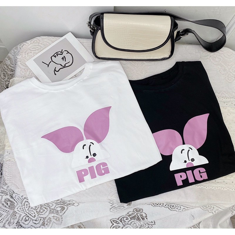 [ ảnh thật ] Áo Phông Tay Lỡ  Tai Thỏ PIG Cute Siêu Đáng Yêu  Hàng Xin Sò Chính Hãng MADE IN VIETNAM