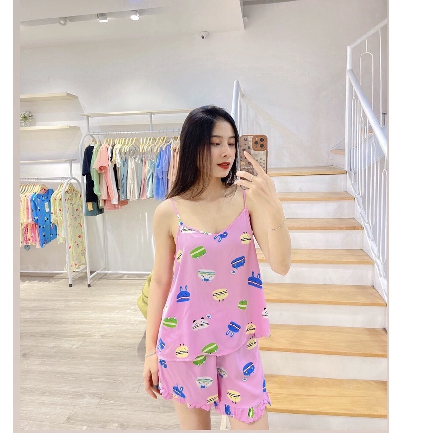 Bộ ngủ 2 dây chun lưng quần đùi vải lanh nhiều màu