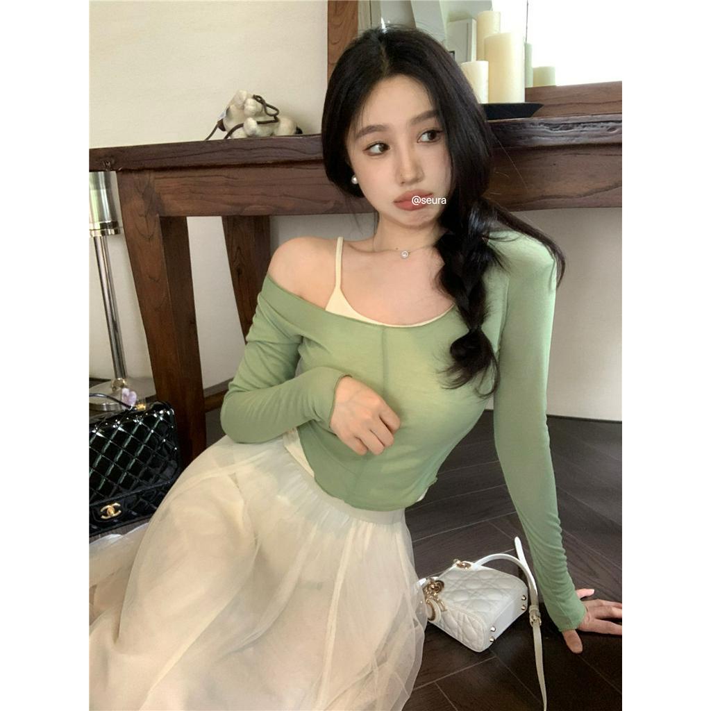 Set Áo Dây Dệt Kim Chống Nắng Có Miếng Lót Ngực Thời Trang Hong Kong Mùa Hè Cho Nữ