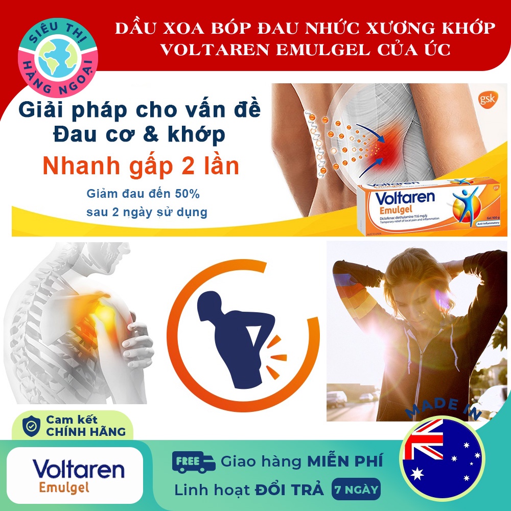 Dầu xoa bóp Voltaren Emulgel Tuýp 100gor75g Australia[Giảm đau và sưng, tổn thương gân, dây chằng, cơ và khớp]