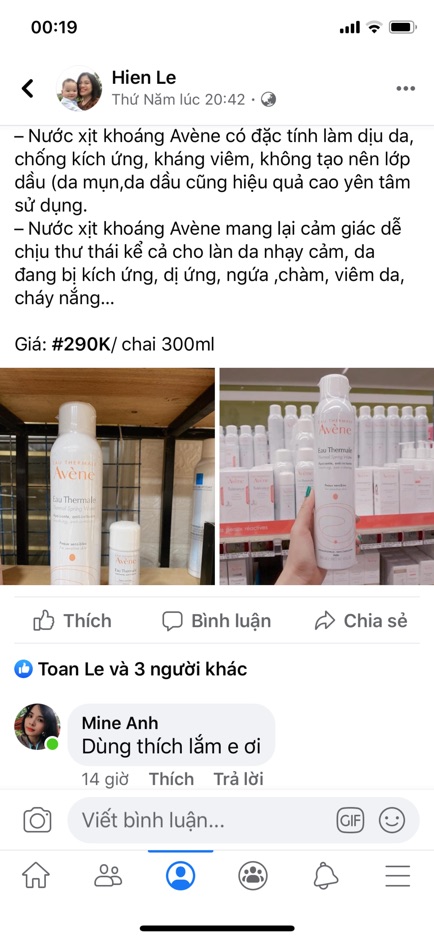 Xịt khoảng Avène 300ml Pháp hành chính hãng