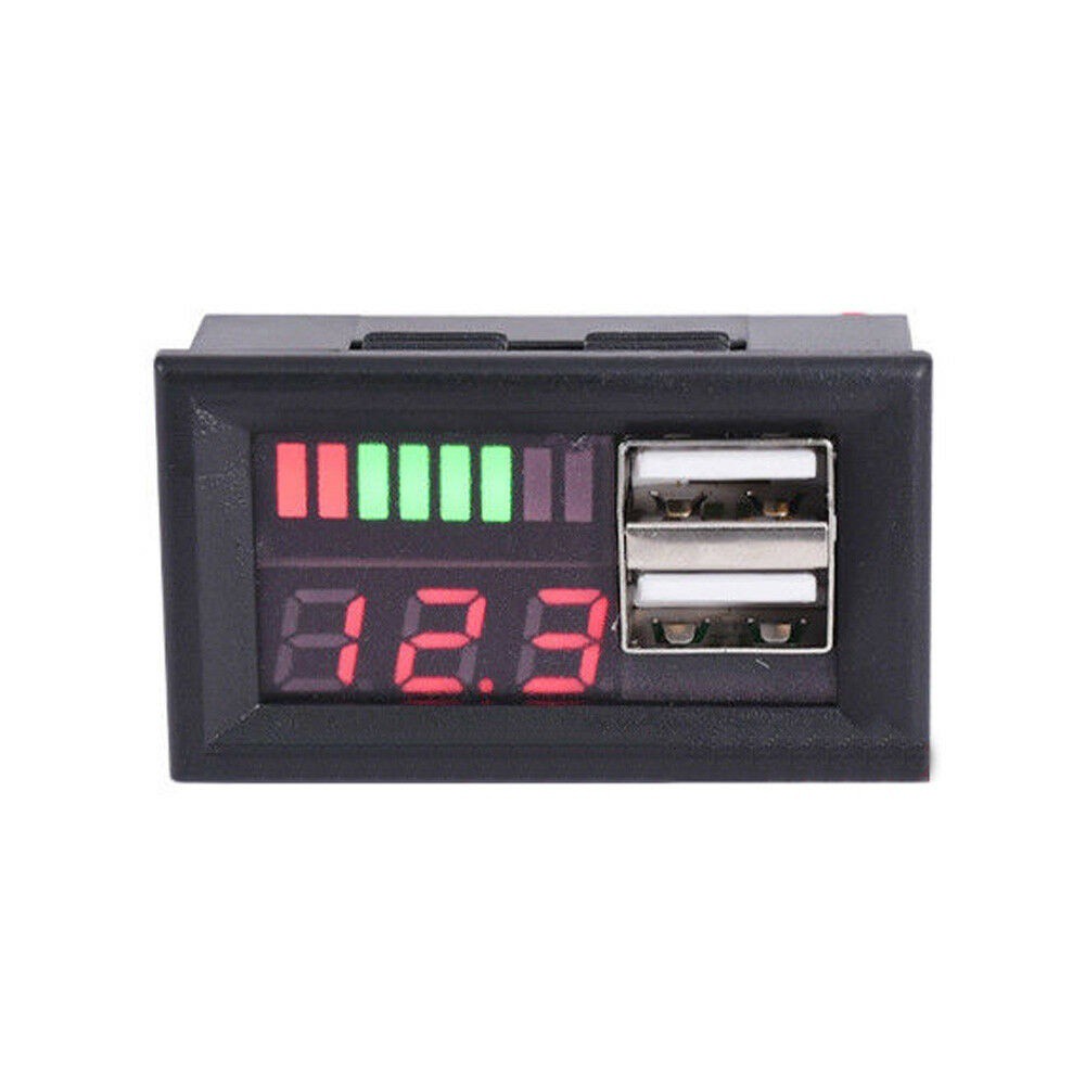 Đồng Hồ Đo Dung Lượng Pin 12v Hai Cổng Usb 5v / 2a Có Đèn Led Nhiều Màu