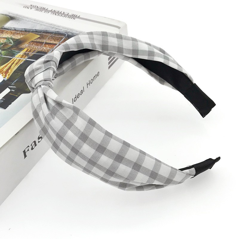 Băng đô vải bản rộng thắt nút họa tiết sọc caro phong cách Hàn Quốc thời trang dành cho nữ