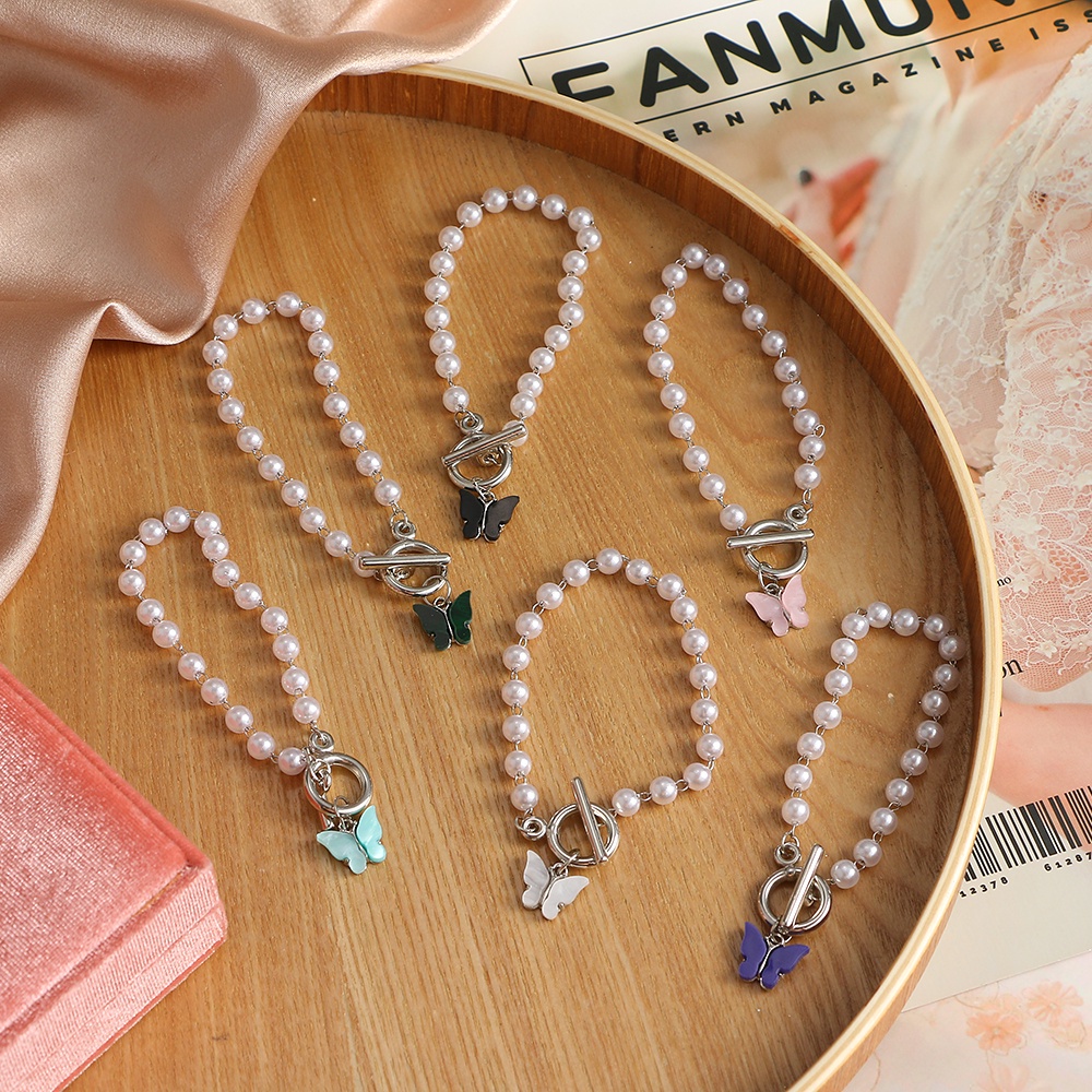 Vòng cổ Ngọc Trai Mặt Bướm Thời Trang Cổ Điển Hàn Quốc Dành Cho Nữ