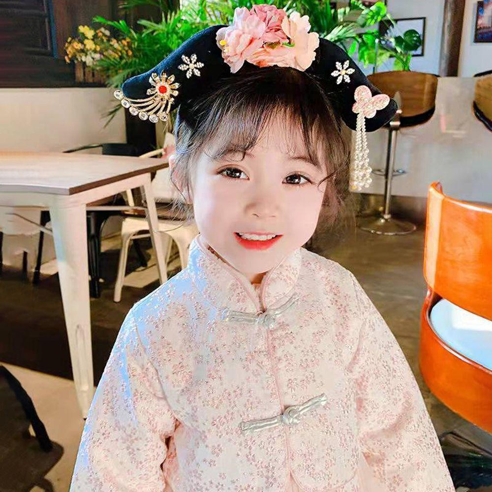 Jeromy phong cách cổ xưa mũ nón trẻ em băng đô truyền thống công chúa đội đầu hoa tua nơ hoàng gia mũ nón hanfu mũ nón phong cách trung quốc