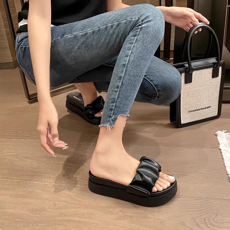 Dép Nữ Quai Ngang Nhún Bèo Độn Đế mã H3