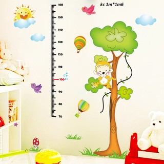 Decal dán tường đo chiều cao khỉ