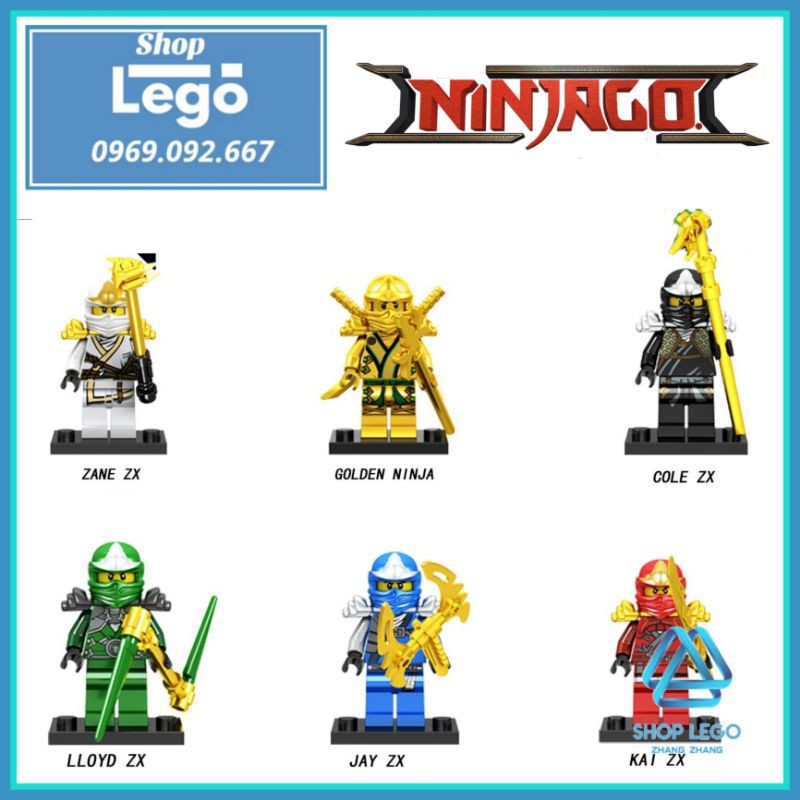 Xếp hình Ninjago Zane - Golden Ninja - Cole - Lloyd - Jay - Kai Lego Minifigures PRCK GA131 136