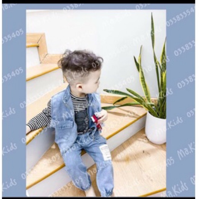 (jean baby) sét bộ quần áo jean bò mềm +áo thun kẻ cho bé trai(8-17kg)