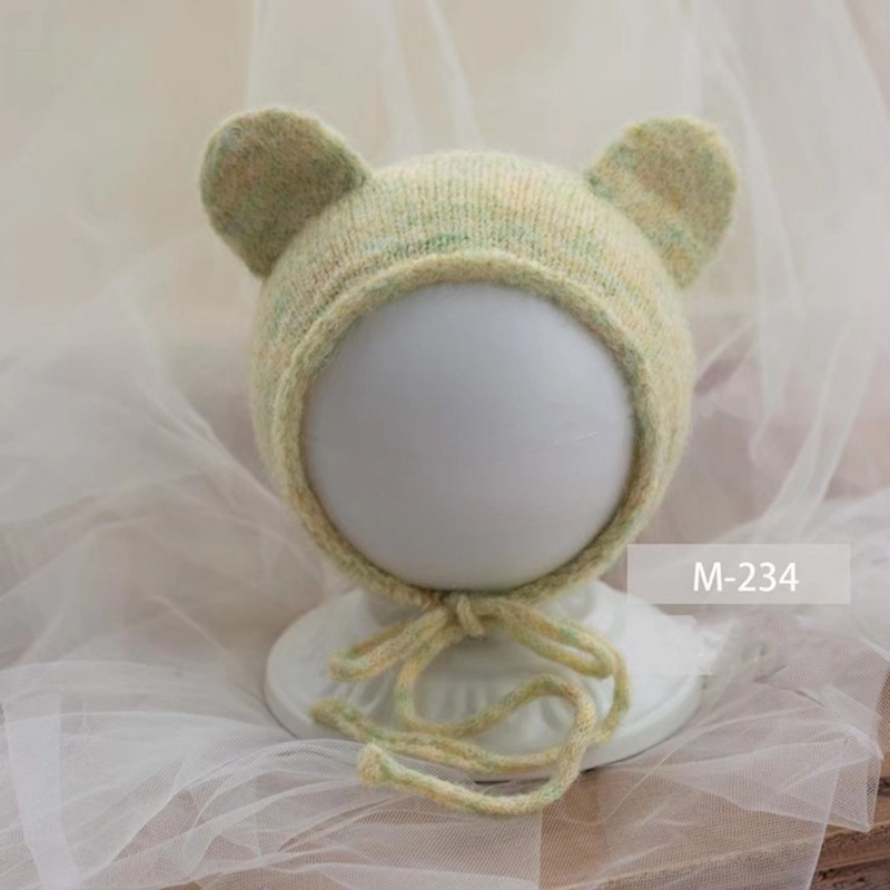 Mũ Đan Len Thủ Công Hình Tai Thỏ Dễ Thương Làm Phụ Kiện Chụp Ảnh Cho Bé Sơ Sinh