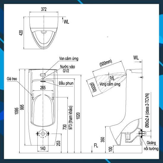 Bồn Tiểu Nam Inax ASU-500 V/BW1