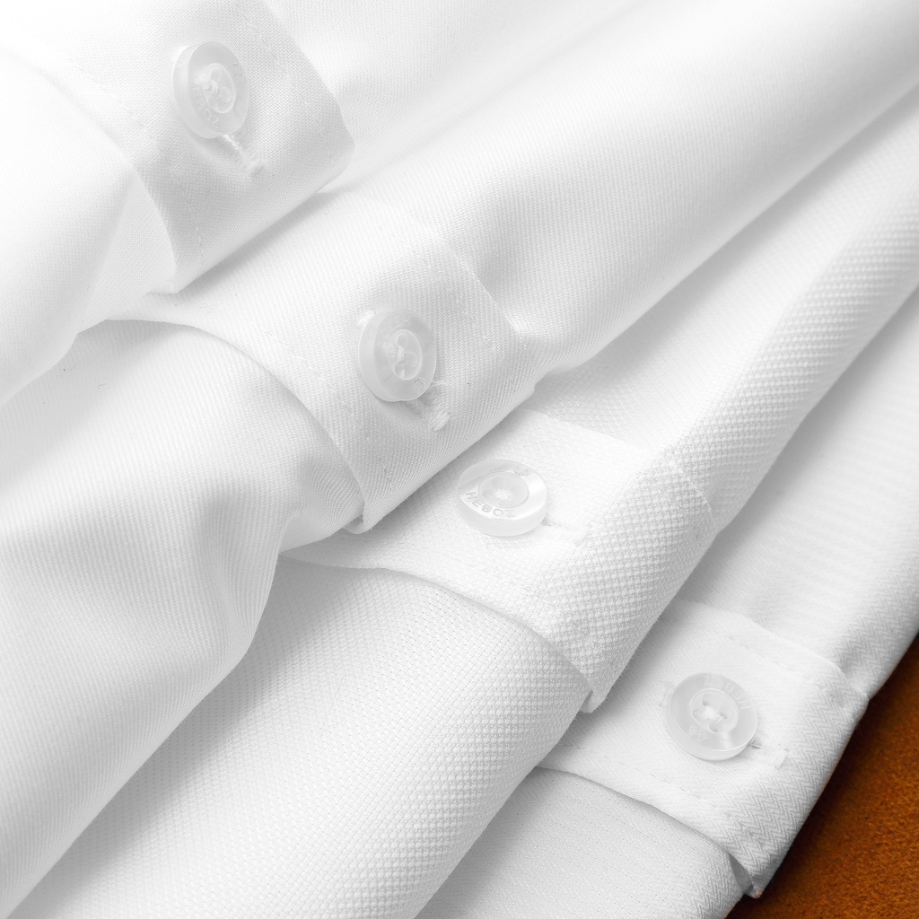 Sơ mi nam tay dài HEBOZ màu trắng trơn, chất vải sợi gân sọc dọc mang thoải mái, lên dáng thanh lịch 03 - 00001081