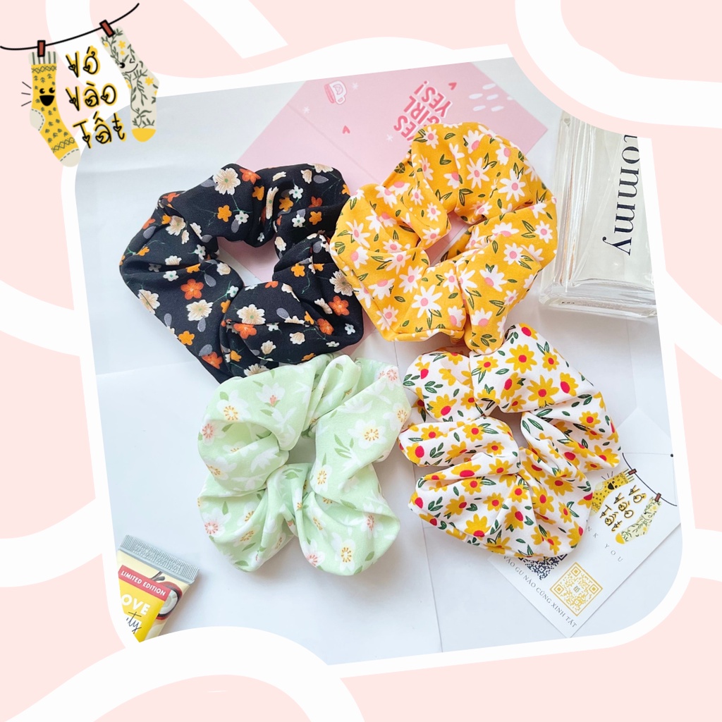 Đồ buộc tóc scrunchies hoa bản to mềm