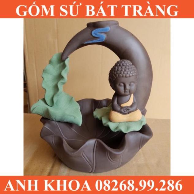 Tượng chú tiểu toạ sen - Gốm sứ Bát Tràng Anh Khoa